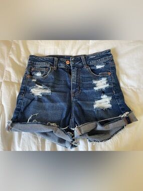 American Eagle Outfitters Dark Blue Distressed Denim Shorts